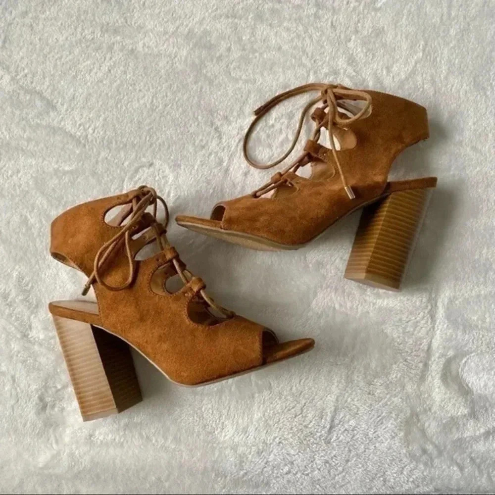 Lace up suede sandals